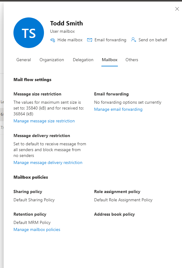 Mailbox Tab Exhange Office 365